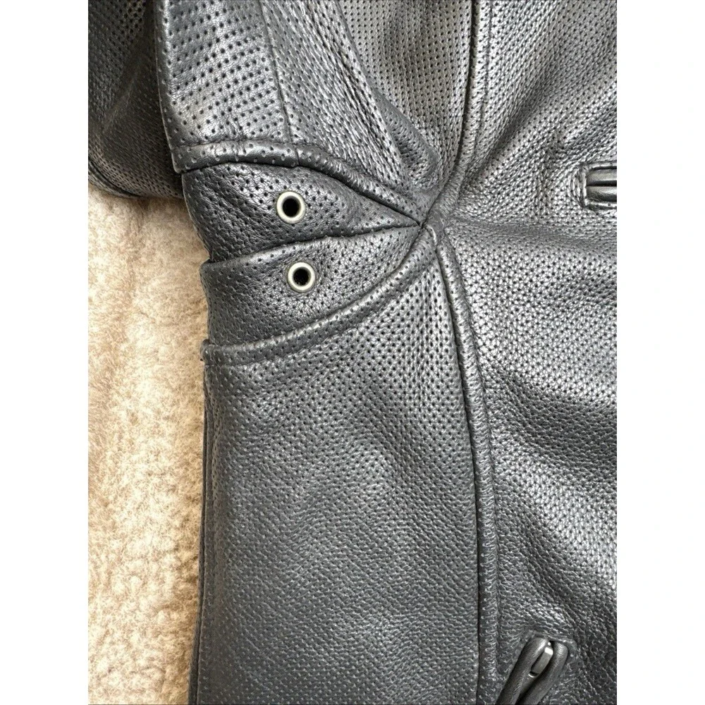 First Mfg Men's Motorcycle Perforated Leather Jacket Long Sleeve Size 3X